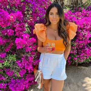 Zara floral orange shoulder crop blouse